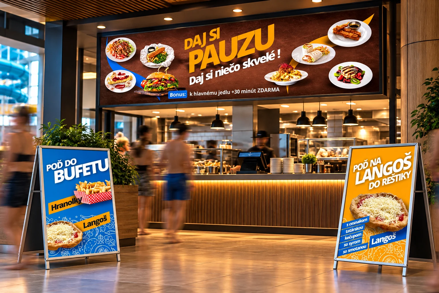 Info banner a tabule pre gastroprevádzku Aquapark – grafický návrh a realizácia